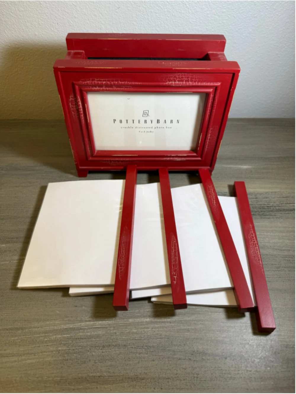 Pottery Barn Crackle Distressed Photo Box Red 4x6 Rustic Vintage Picture Frame